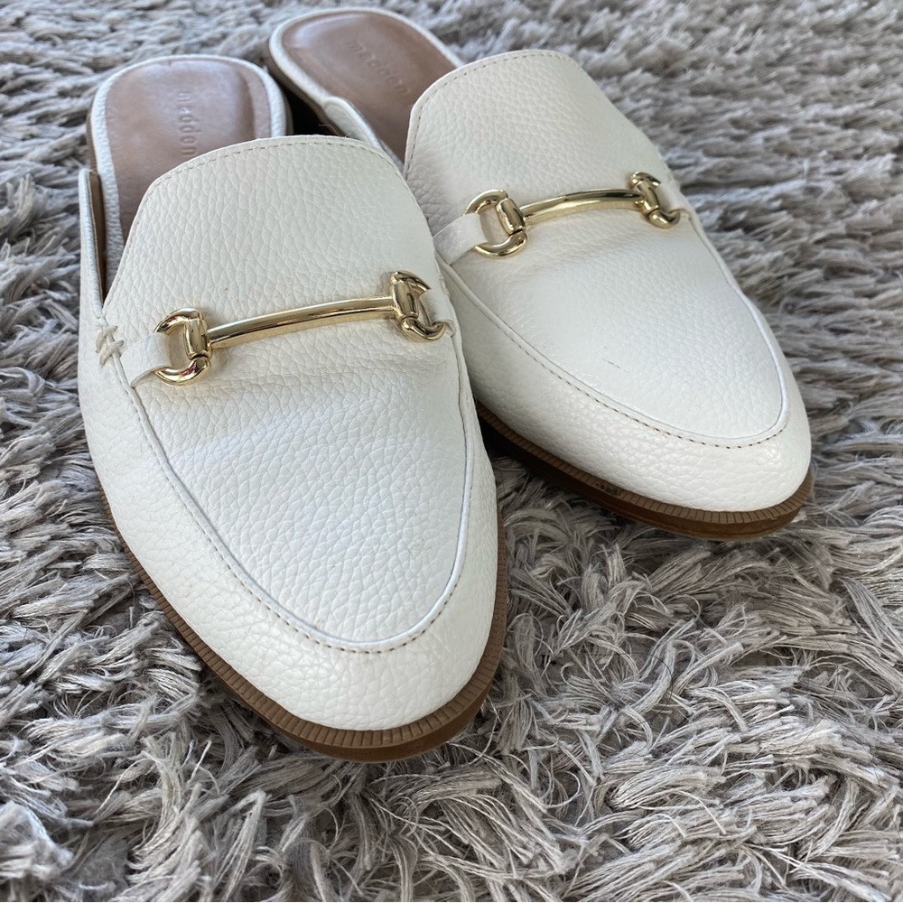 Madden Girl White Mules with Metal Detail 7.5